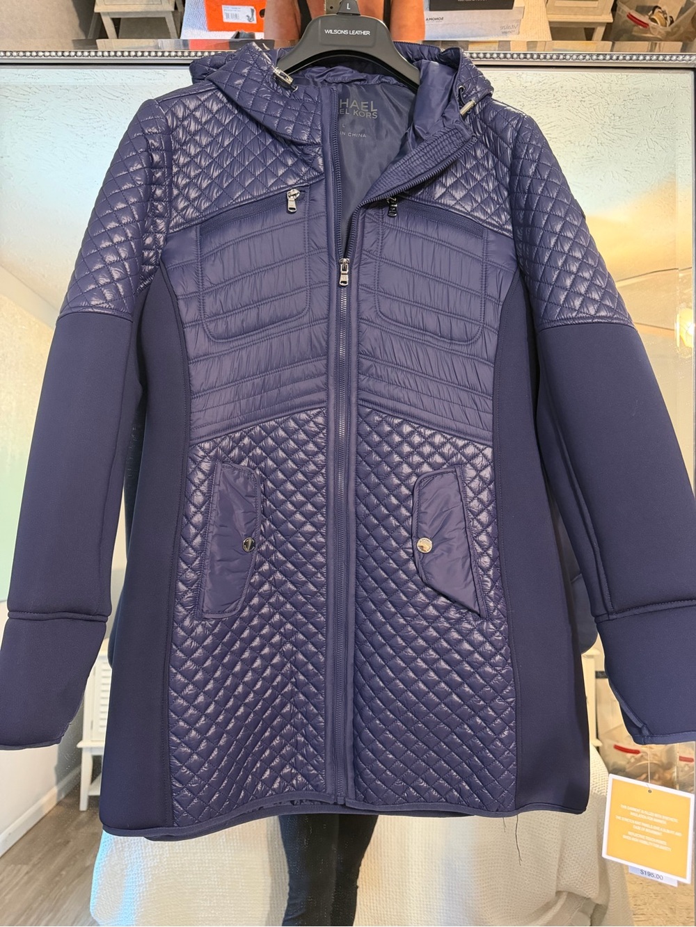 Michael Kors Navy Quilted Hooded Jacket